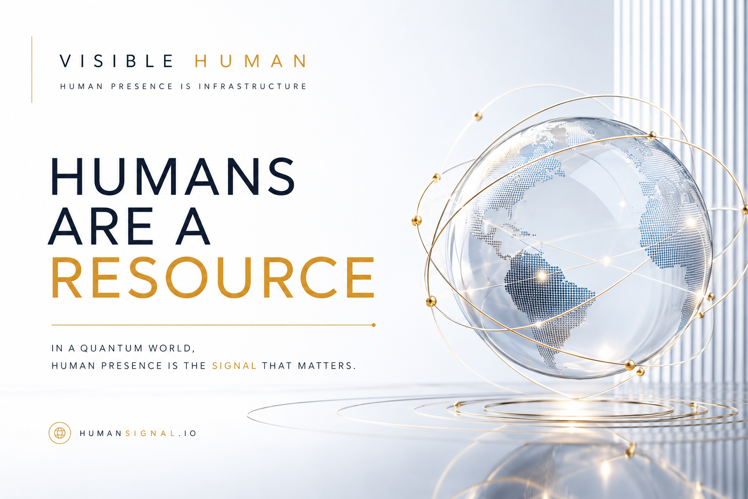Visible Human — Humans are a resource. Diverse people with arms raised toward radiating light.